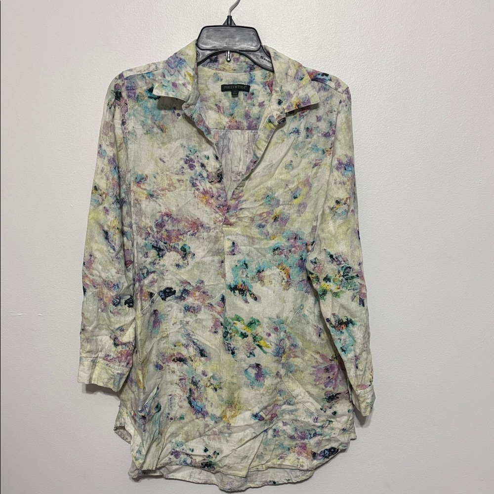For Cynthia linen blend abstract tunic dress size large
